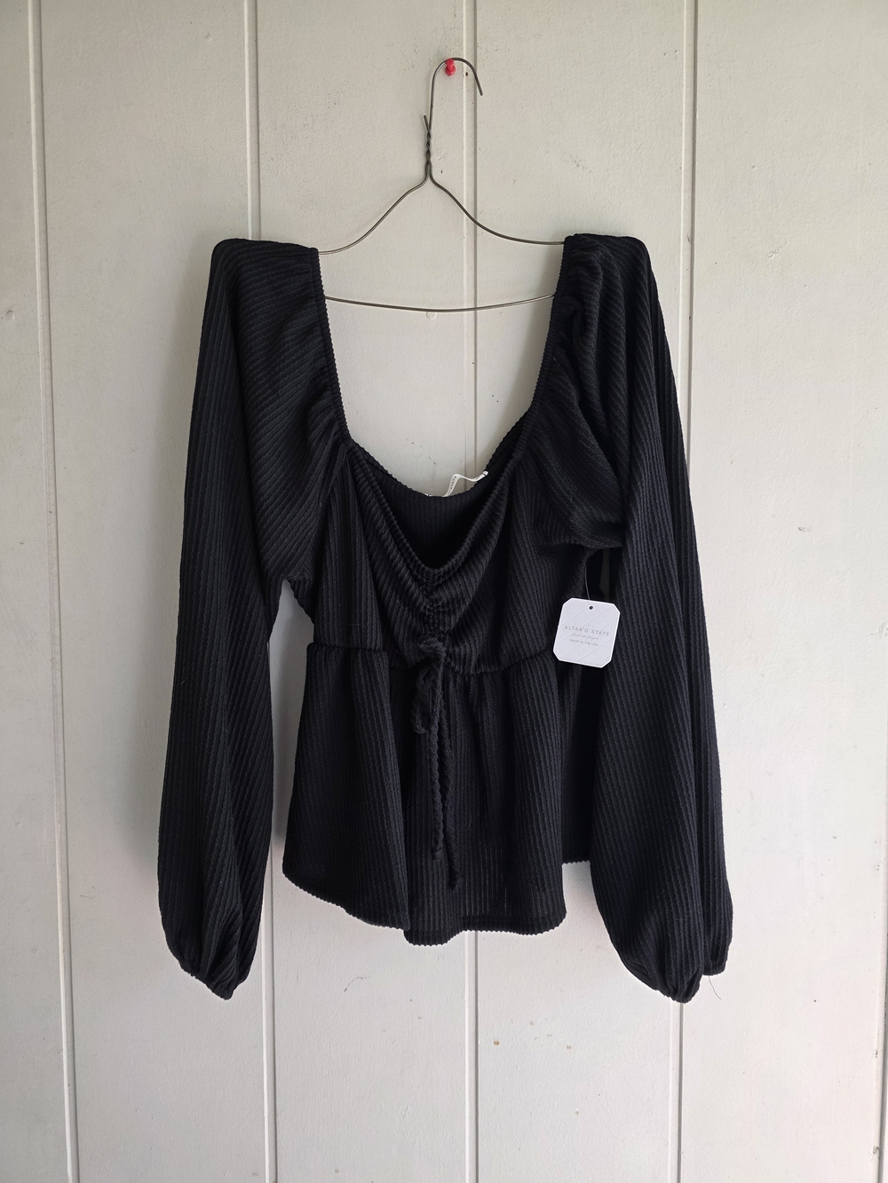 Altard state bell Sleeve Peplum Babydoll Crop Top Bohimian Whimsigoth XL Black